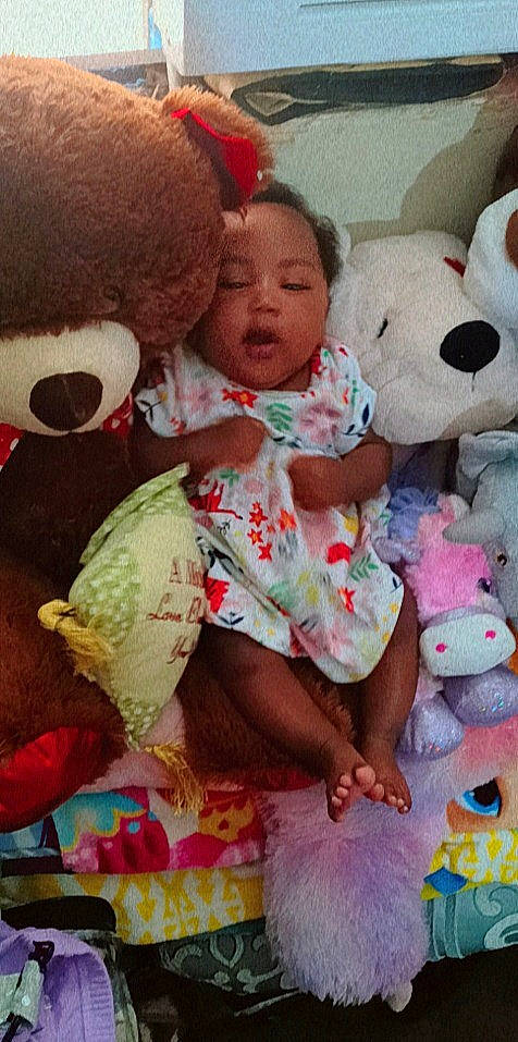 Dream is registered to the contest to win money with this photo: baby, baby_toddler_clothing, cheek, child, comfort, happy, head, mammal, nose, organ, people, person, pink, product, skin, teddy_bear, textile, toddler, toy, vertebrate