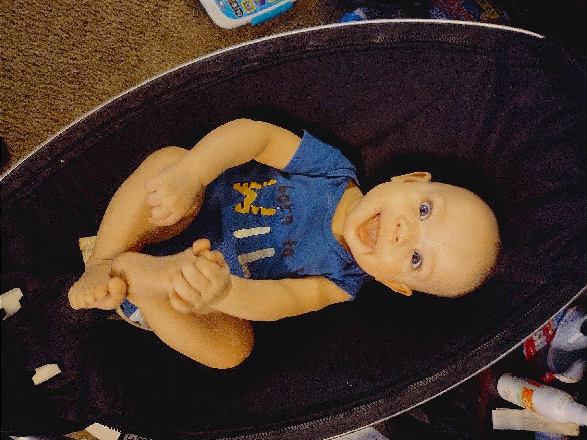 Finnegan joined the competition — help win amazing prizes! auto_part, automotive_exterior, baby, baby_carriage, baby_products, baby_safety, baby_toddler_clothing, bumper, car_seat, child, comfort, elbow, fun, hat, lap, person, sitting, thigh, toddler, vehicle_door