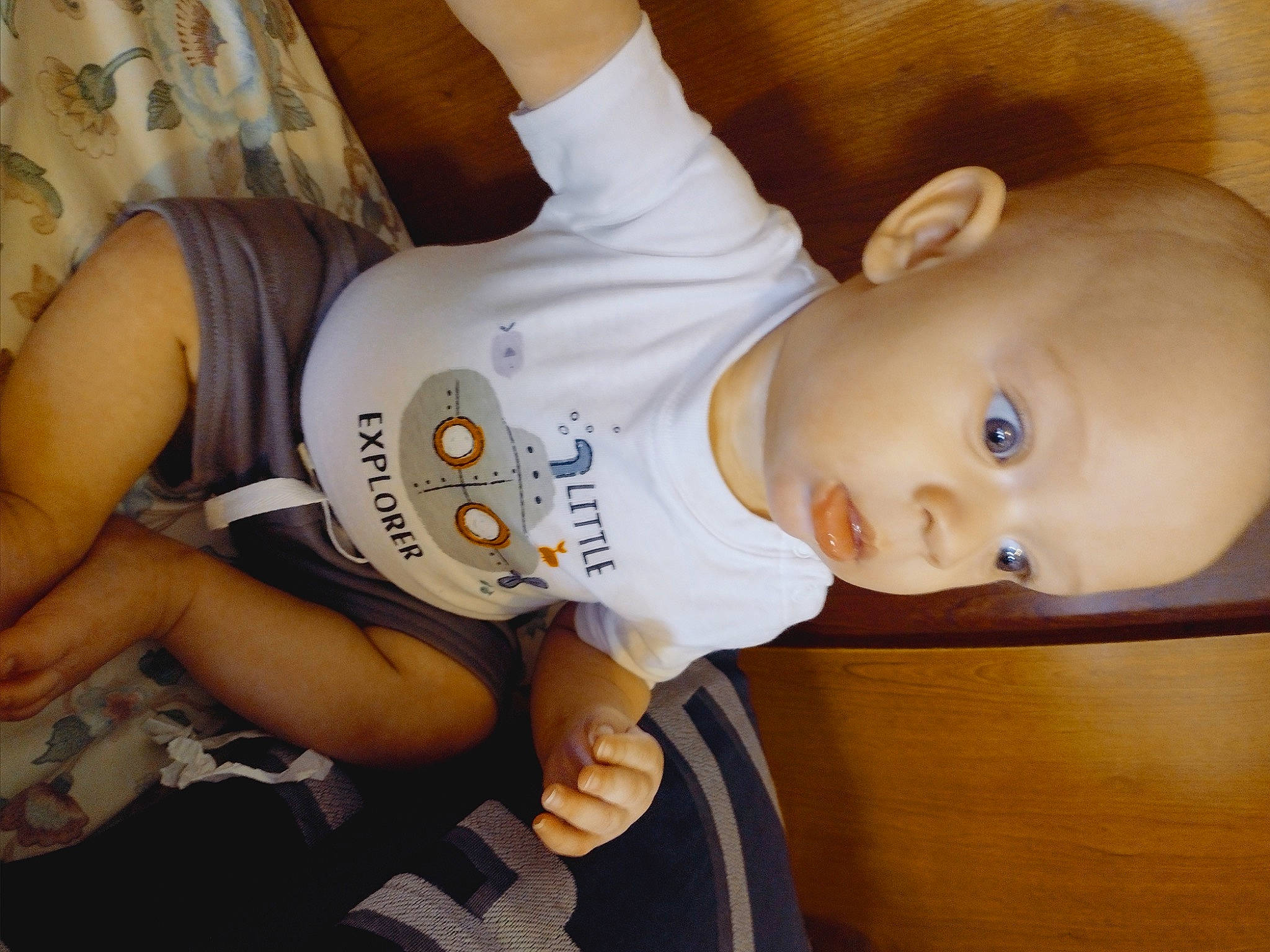 Finnegan joined the competition — help win amazing prizes! arm, baby, baby_safety, baby_toddler_clothing, cheek, child, comfort, ear, elbow, finger, fun, happy, mouth, nose, person, sitting, skin, sleeve, thigh, thumb