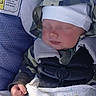 Hunter Wright joined the competition — help win amazing prizes! baby, blanket, camouflage, car_seat, child, closed_eyes, cozy, cute, fabric, hoodie, indoor, infant, peaceful, resting, sleeping, small_hand, straps, transportation, warning_label, white_cap