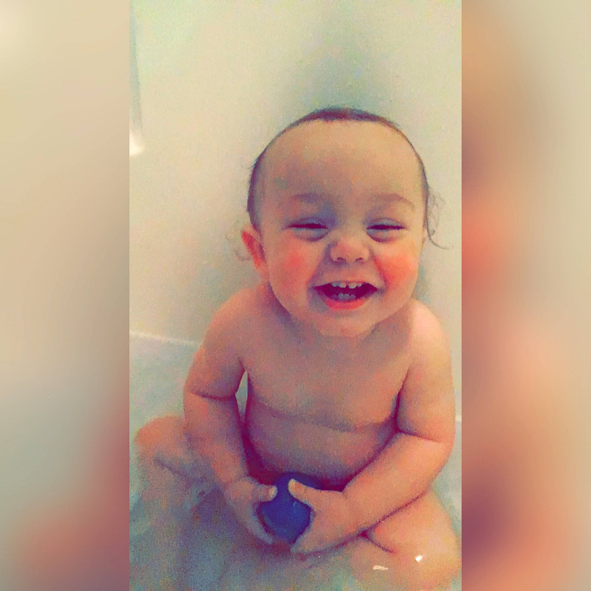 Brentlee joined the competition — help win amazing prizes! baby, baby_bathing, baby_laughing, baby_making_funny_faces, bathing, bathtub, cheek, child, face, facial_expression, fun, happy, head, joy, laugh, lip, mouth, nose, person, skin