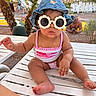Alma joined the competition — help win amazing prizes! baby, child, infant, portrait, sunglasses, sun_hat, denim_hat, swimsuit, pink, poolside, outdoor, lounge_chair, summer, tropical, palm_trees, sunlight, seated, fashion, cute, vacation