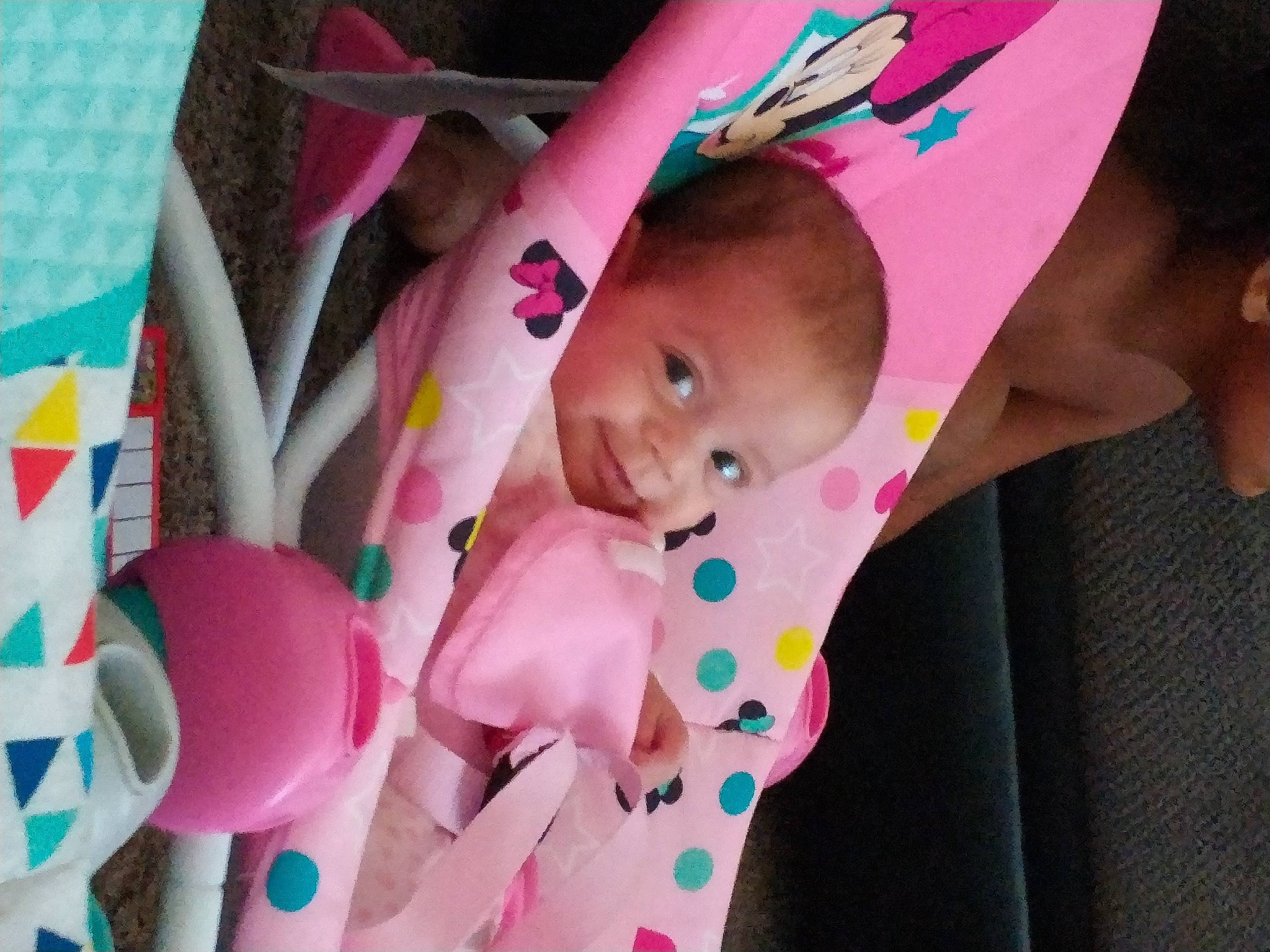 Maliah joined the competition — help win amazing prizes! baby, baby_carriage, baby_products, baby_toddler_clothing, cheek, child, comfort, finger, fun, human_body, linens, lip, magenta, nail, pattern, person, pink, play, skin, textile