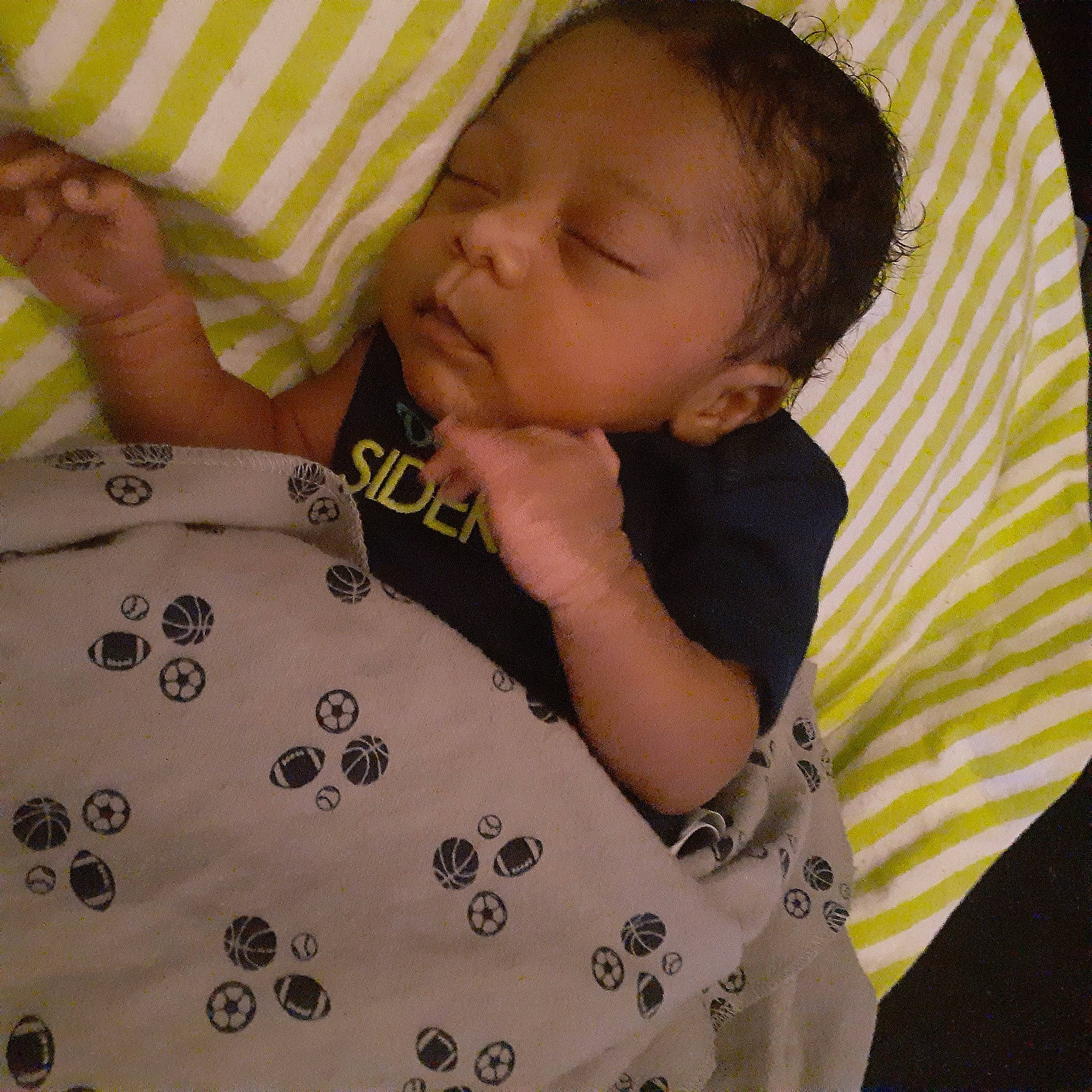 Dontrice joined the competition — help win amazing prizes! baby, baby_products, baby_sleeping, baby_toddler_clothing, bedding, bedtime, cheek, child, comfort, finger, hand, happy, linens, pattern, person, room, skin, sleeve, t_shirt, textile