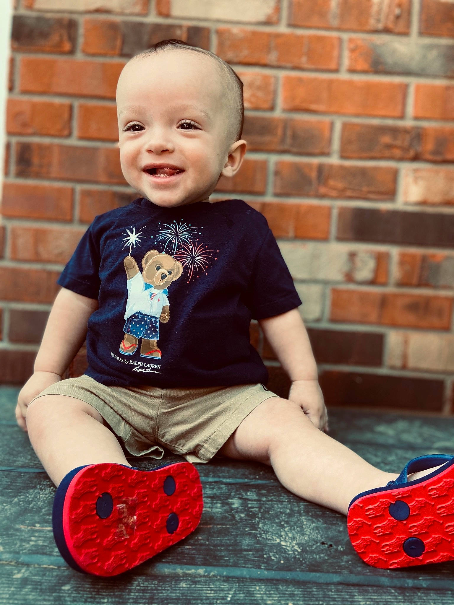 Zayde joined the competition — help win amazing prizes! baby_toddler_clothing, brick, brickwork, child, cool, face, fun, happy, head, joy, knee, orange, people, person, pink, red, sleeve, smile, street_fashion, t_shirt