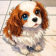 Naya. participe au concours pour gagner de l'argent avec cette photo : adorable, animated, big_eyes, brown_and_white, cartoon_style, cute, digital_art, dog, fluffy, fur, heterochromia, illustration, indoor, looking_up, pet, puppy, sitting, small_dog, tile_floor, whiskers