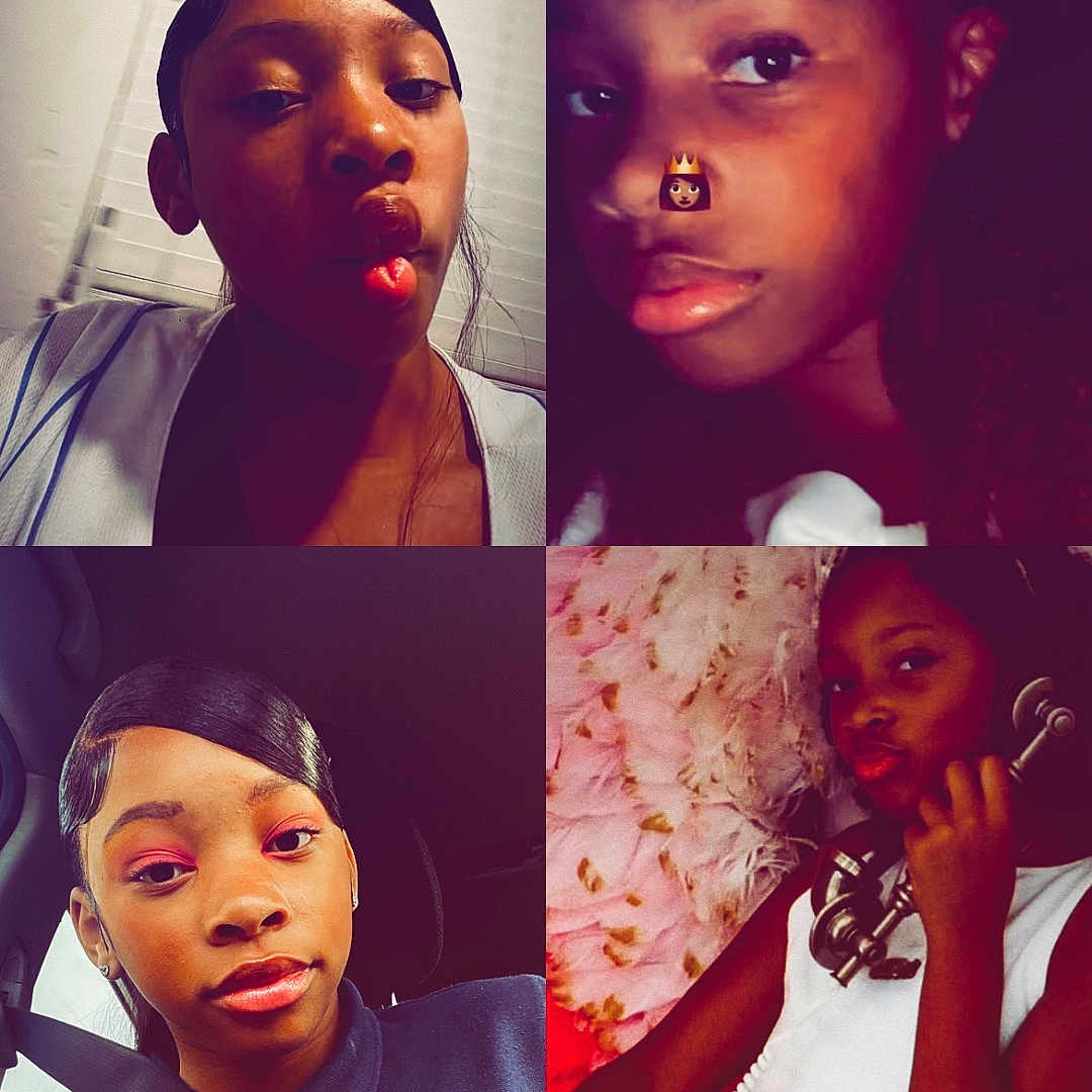 Skyla joined the competition — help win amazing prizes! car, casual_clothing, child, collage, emoji, expression, feather_wings, girl, indoor, makeup, phone, pink, portrait, posing, school_uniform, seatbelt, selfie, vintage_phone, window, young