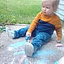 Knox joined the competition — help win amazing prizes! casual_clothing, chalk, child, concrete, creative, curly_hair, daylight, drawing, expression, footwear, grass, jeans, messy, outdoor, person, play, sidewalk, sweater, toddler, young_child