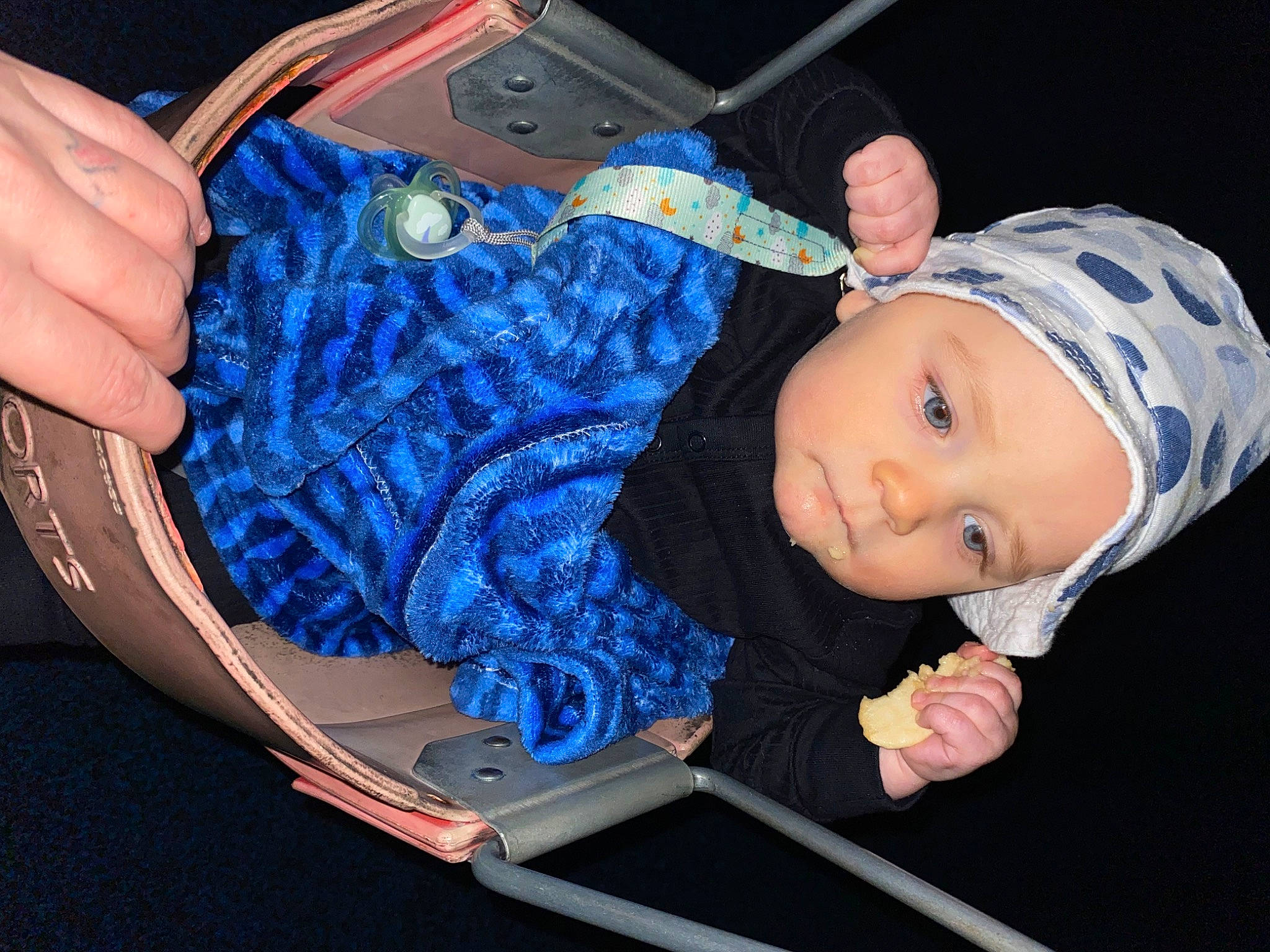 Caspen is registered to the contest to win money with this photo: baby, baby_products, baby_toddler_clothing, bag, bracelet, child, denim, electric_blue, eyewear, fashion_accessory, fun, headgear, headwear, jewellery, pattern, person, personal_protective_equipment, sitting, sleeve, toddler