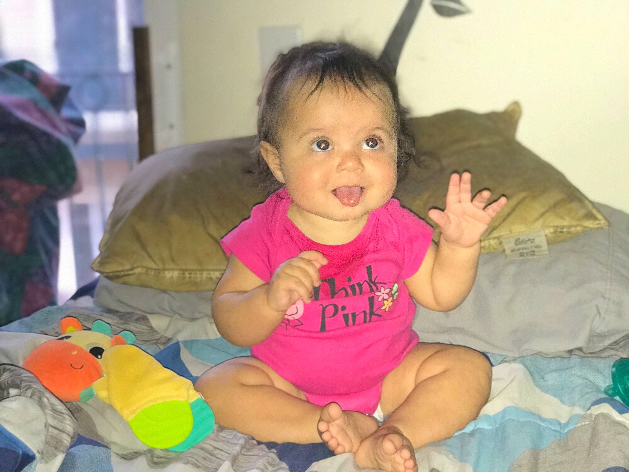 Adalynne joined the competition — help win amazing prizes! baby, cheek, child, ear, eye, face, finger, fun, happy, head, person, play, sitting, skin, smile, toddler