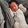 baby, newborn, blanket, cozy, sleeping, onesie, infant, cute, soft, fabric, texture, resting, child, person, bed, comfort, warm, wrapped, pink, gray