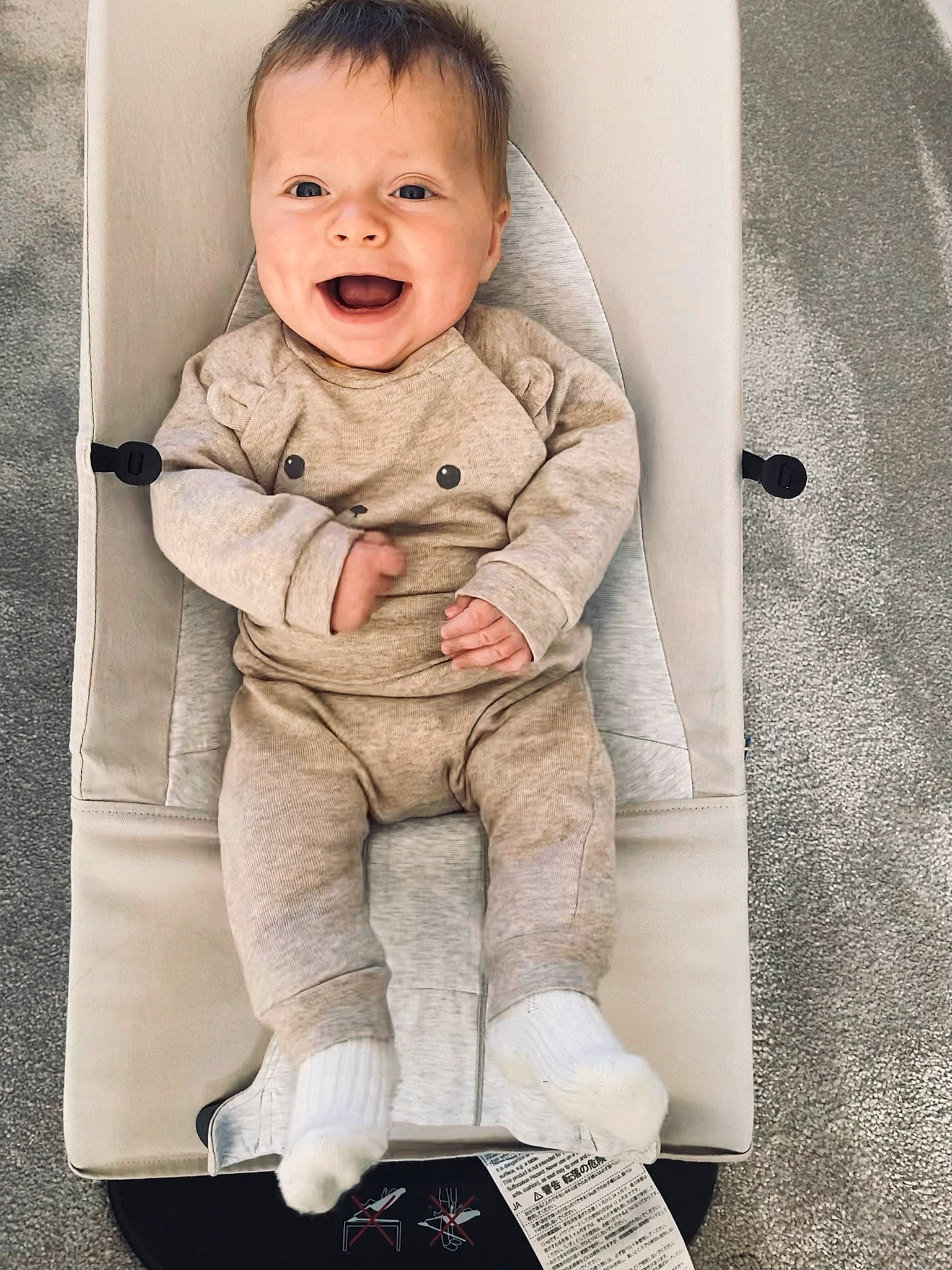 Bruno joined the competition — help win amazing prizes! arm, baby, baby_toddler_clothing, cheek, collar, comfort, eye, face, gesture, grey, happy, head, neck, nose, pattern, person, photograph, rectangle, sleeve, smile