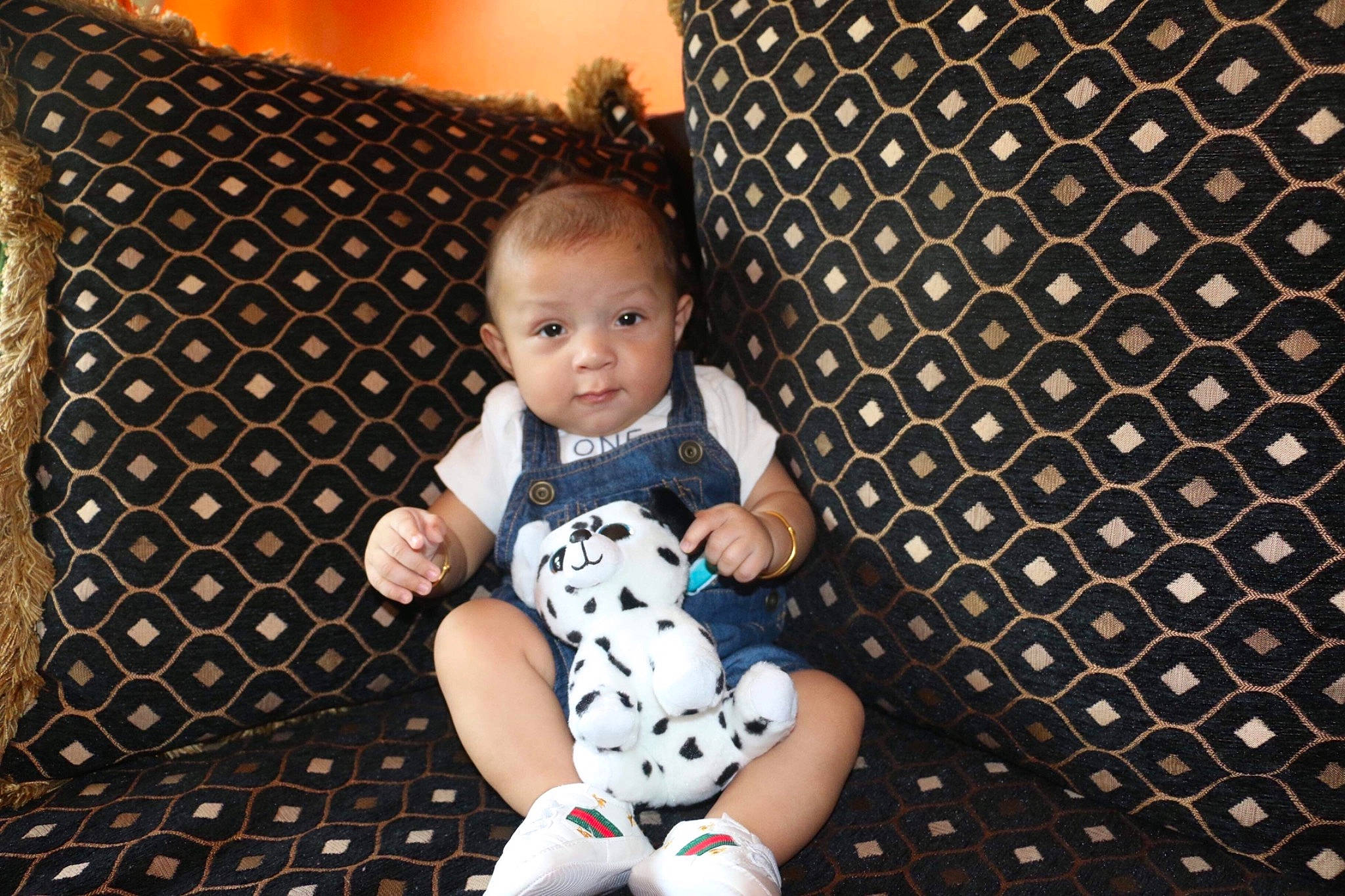 Aayansh joined the competition — help win amazing prizes! baby, baby_toddler_clothing, child, design, pattern, person, polka_dot, sitting, toddler