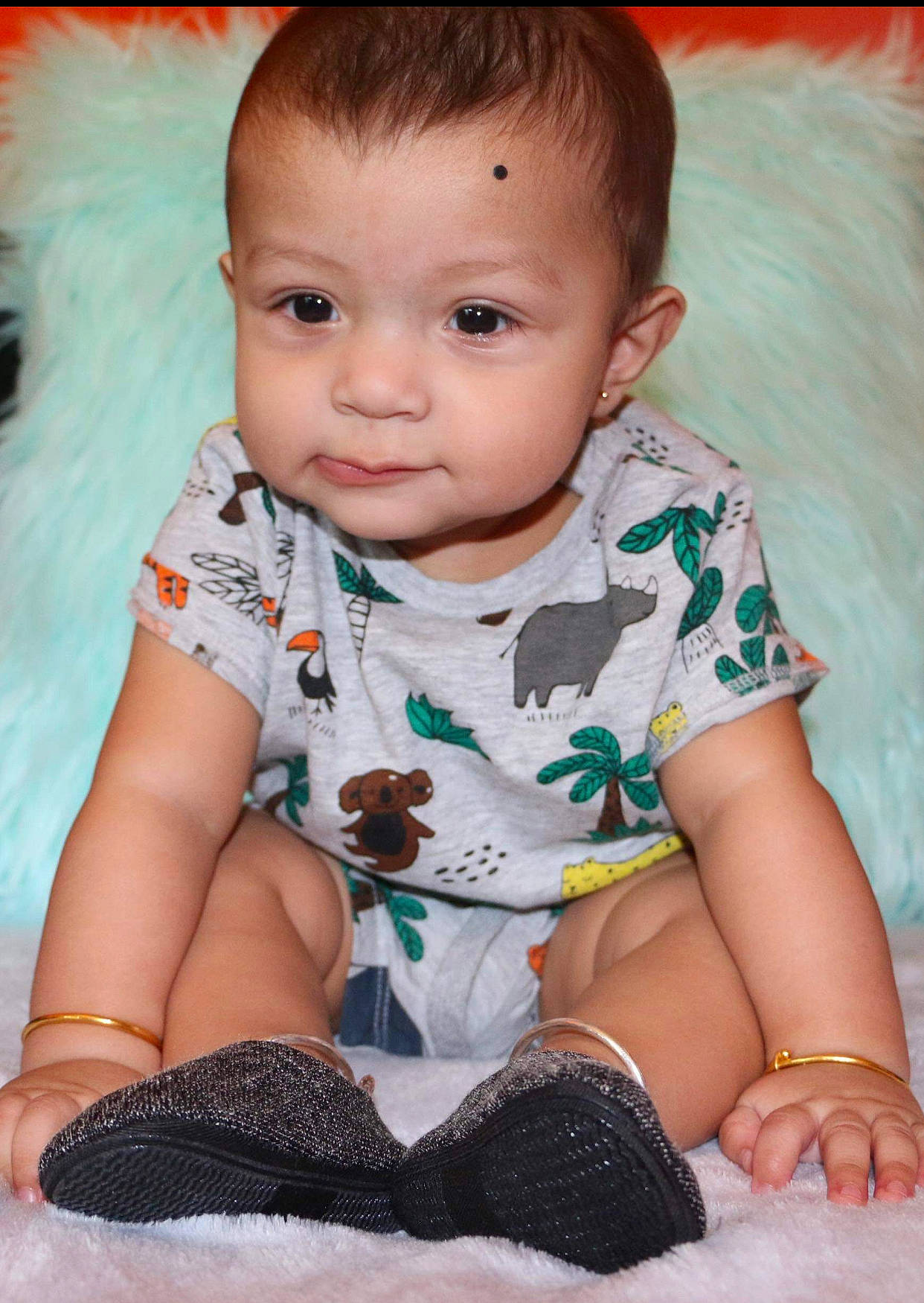 Aayansh is registered to the contest to win money with this photo: baby, baby_toddler_clothing, beauty, brown_hair, cheek, child, child_model, eye, face, finger, head, human, iris, leg, lip, nose, person, pink, sitting, skin