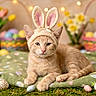 Tiggy Boy joined the competition — help win amazing prizes! kitten, cat, bunny_ears, easter_eggs, green_blanket, orange_tabby, flowers, spring, cute, pet, animal, domestic_cat, holiday, decoration, soft_toy, indoor, portrait, feline, easter, costume