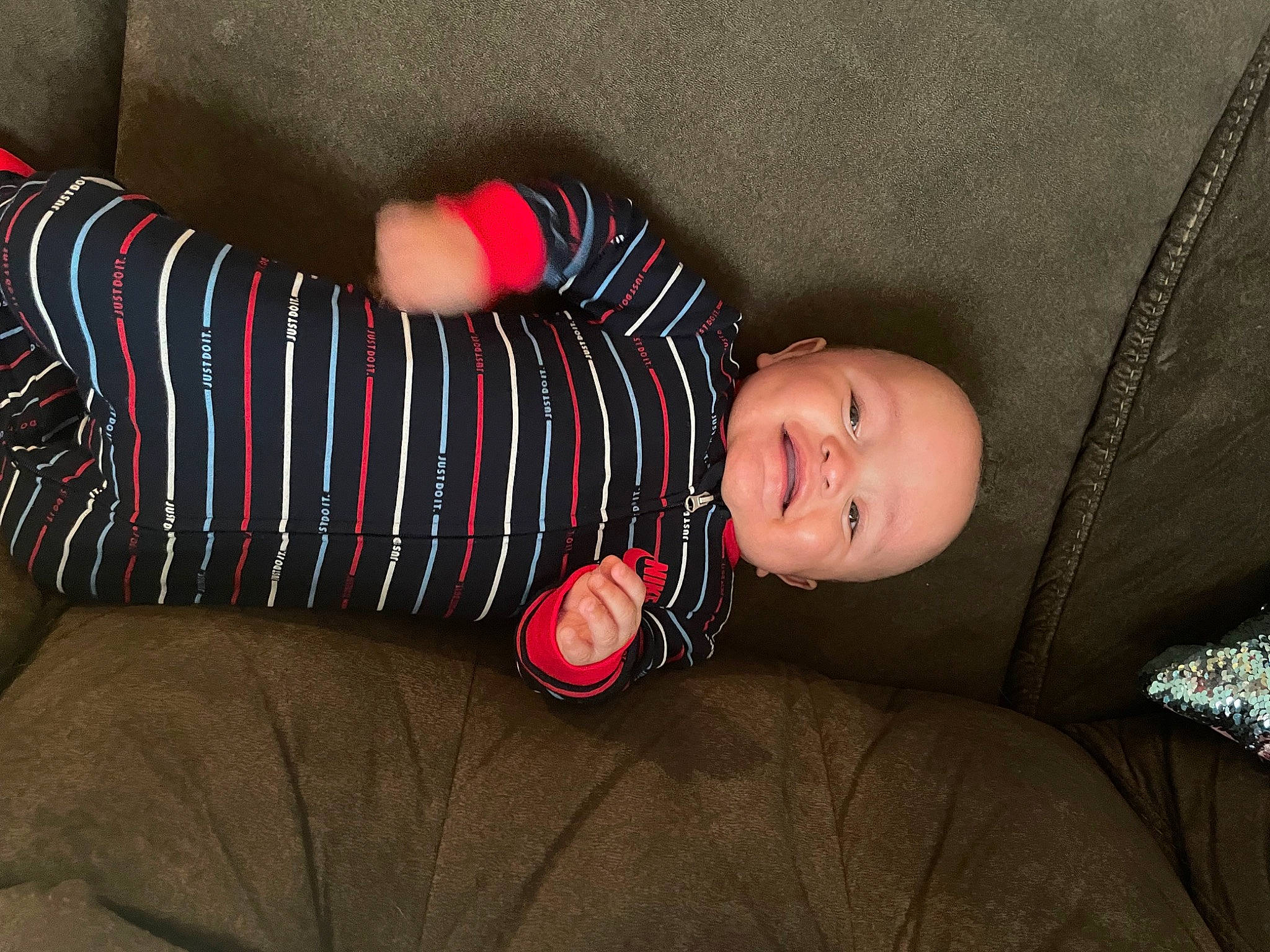 Kentrell joined the competition — help win amazing prizes! baby, baby_toddler_clothing, comfort, elbow, face, finger, hand, hat, human_body, joint, knee, leg, pattern, person, skin, sleeve, smile, sock, textile, thigh