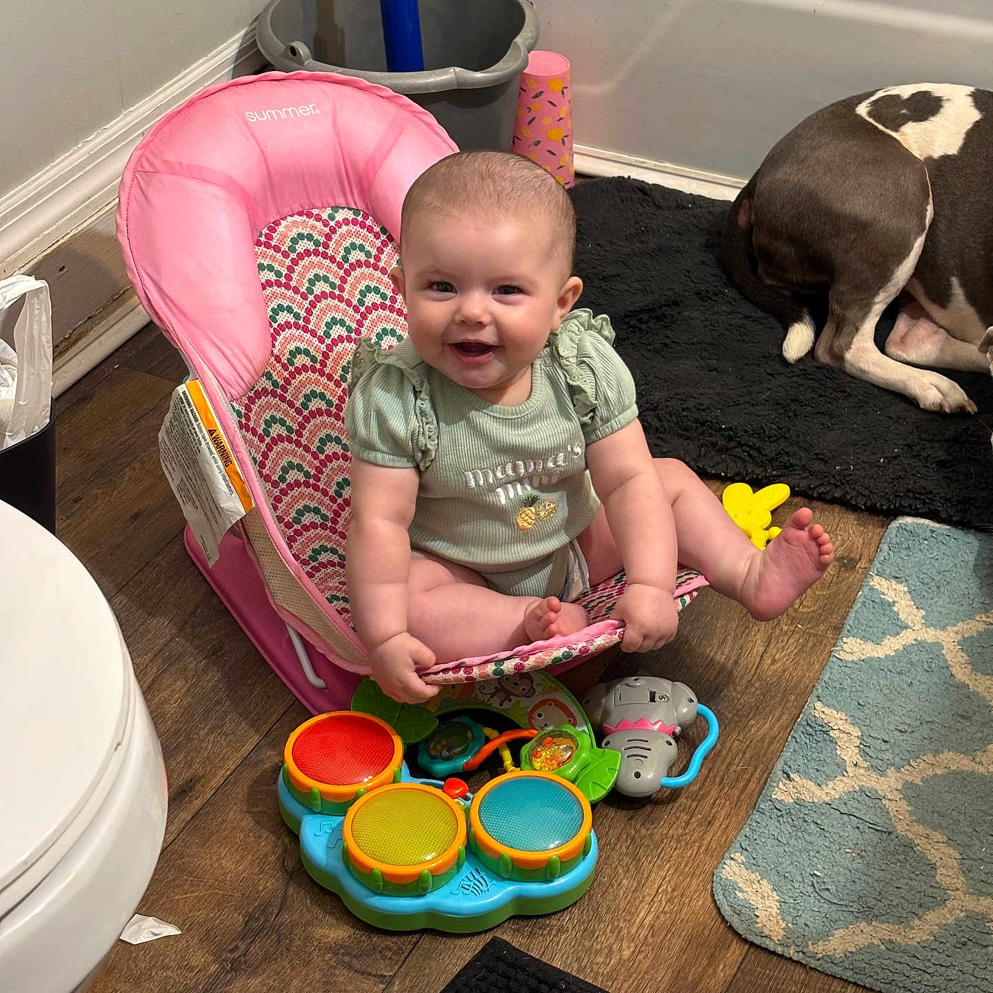 Isabella is registered to the contest to win money with this photo: animal, baby, canine, chair, clothing, cream, cushion, cutlery, dog, face, furniture, head, homedecor, person, pet, photography, portrait, sitting, spoon, t_shirt