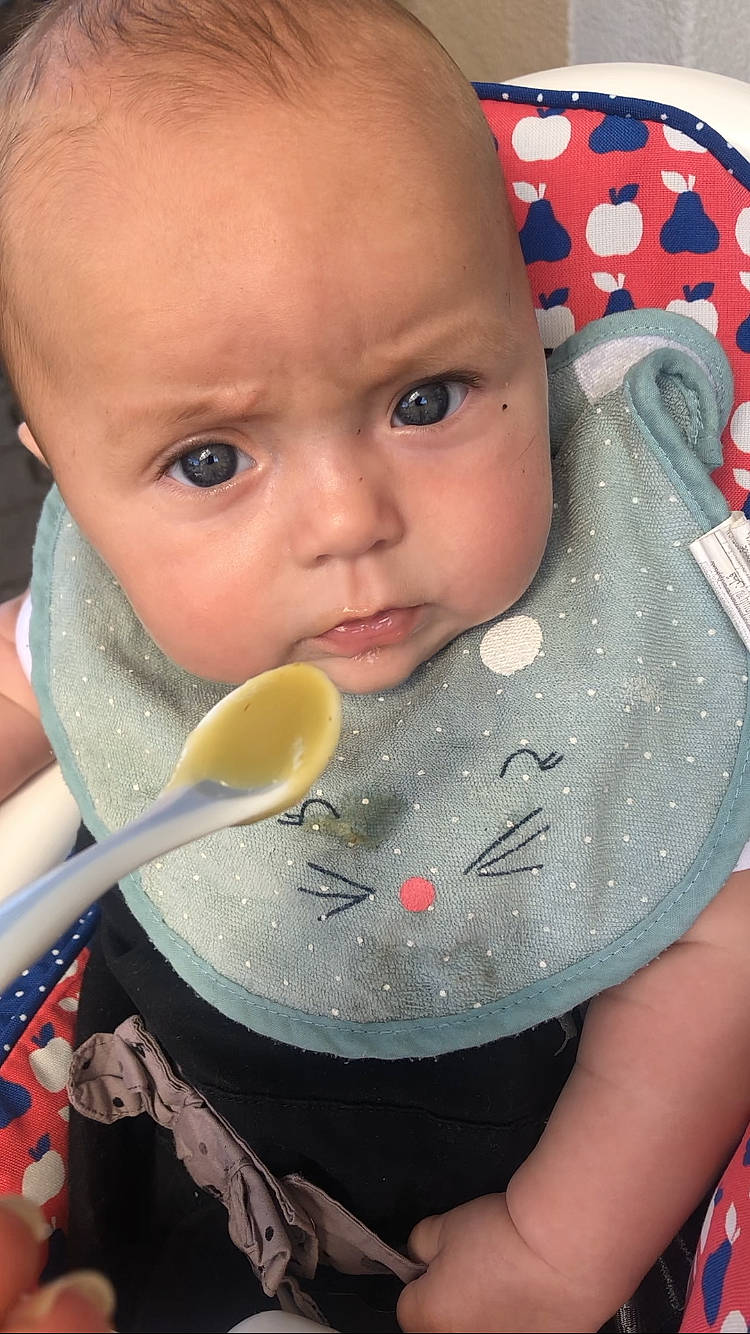 Liyah participe au concours pour gagner de l'argent avec cette photo : baby, baby_toddler_clothing, blue, cheek, child, chin, eyebrow, eyelash, finger, fun, hairstyle, happy, headgear, iris, lip, mouth, nose, person, skin, tableware