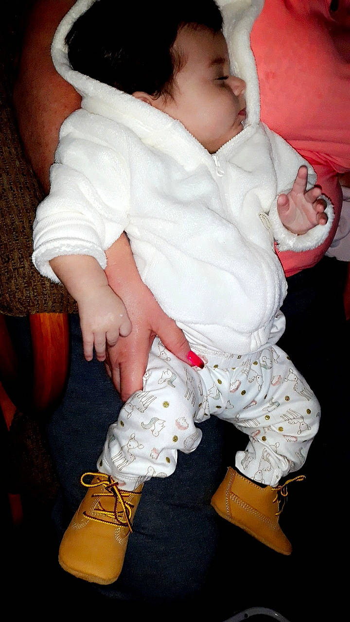 Aubrie joined the competition — help win amazing prizes! arm, baby, child, finger, leg, person, toddler, white