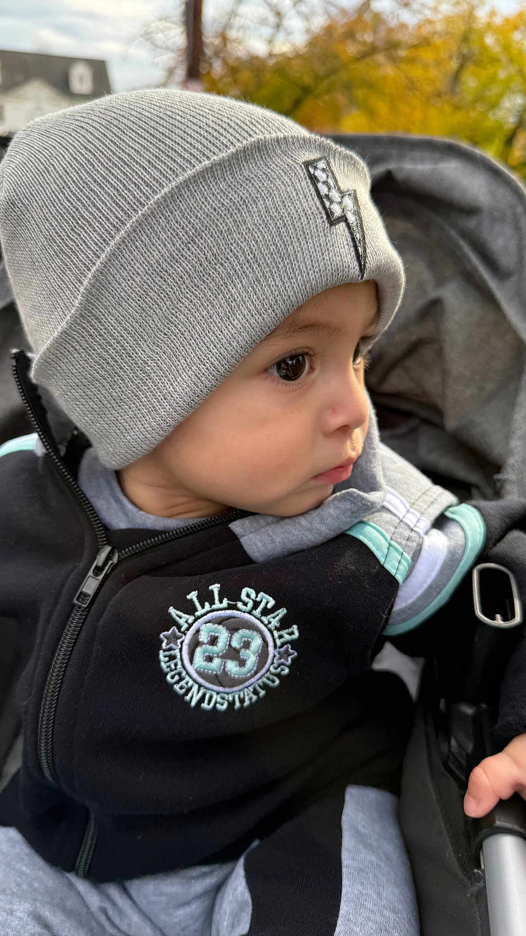 Luciano joined the competition — help win amazing prizes! toddler, child, baby, beanie, hat, jacket, zipper, stroller, hand, autumn, outdoor, profile, face, cute, clothing, young_child, seasonal, portrait, warm_clothes, baby_clothes