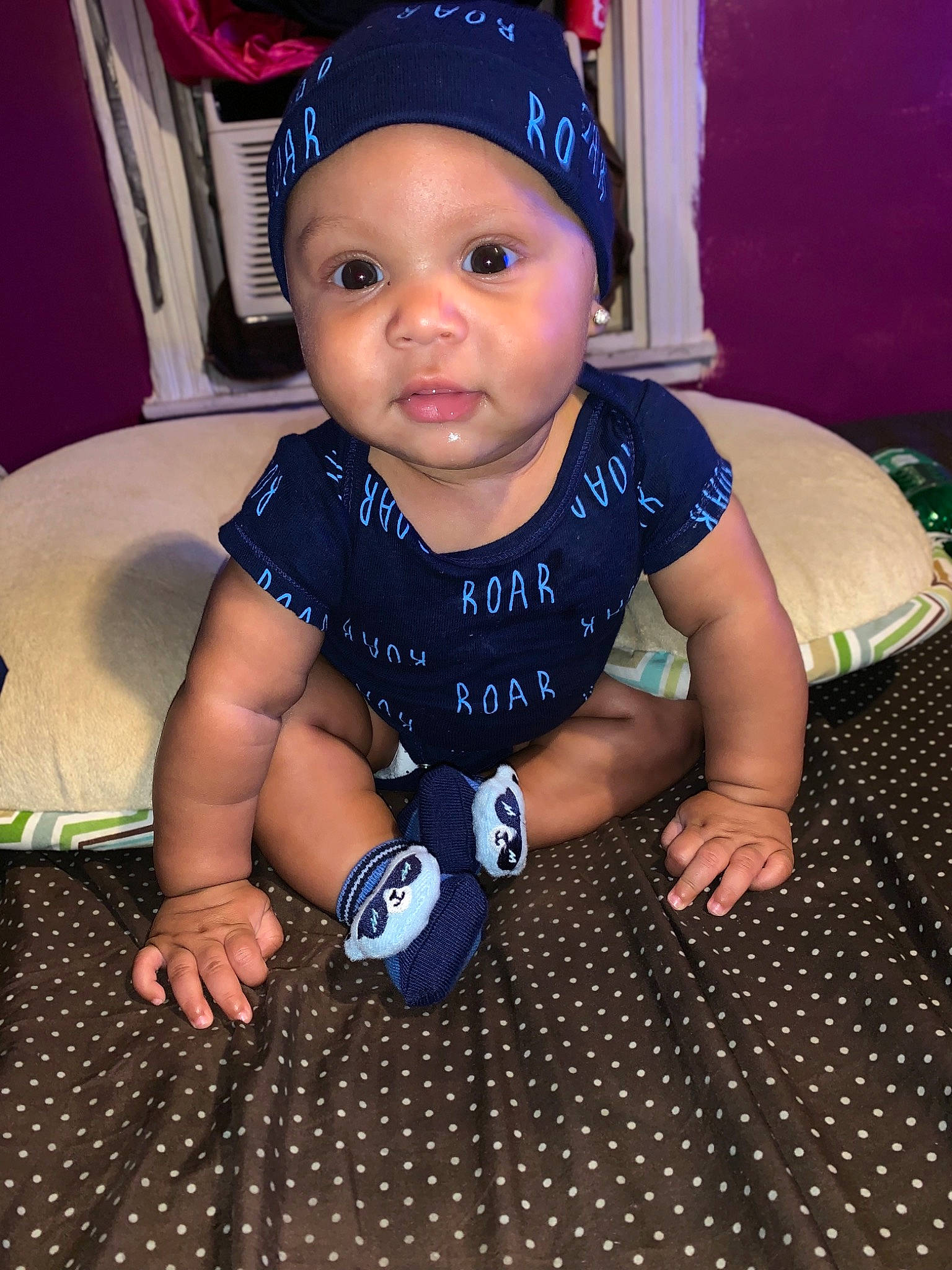 Jordon joined the competition — help win amazing prizes! baby, baby_toddler_clothing, cheek, child, cool, dress, face, fun, happy, hat, head, headgear, pattern, person, play, product, sitting, skin, smile, toddler