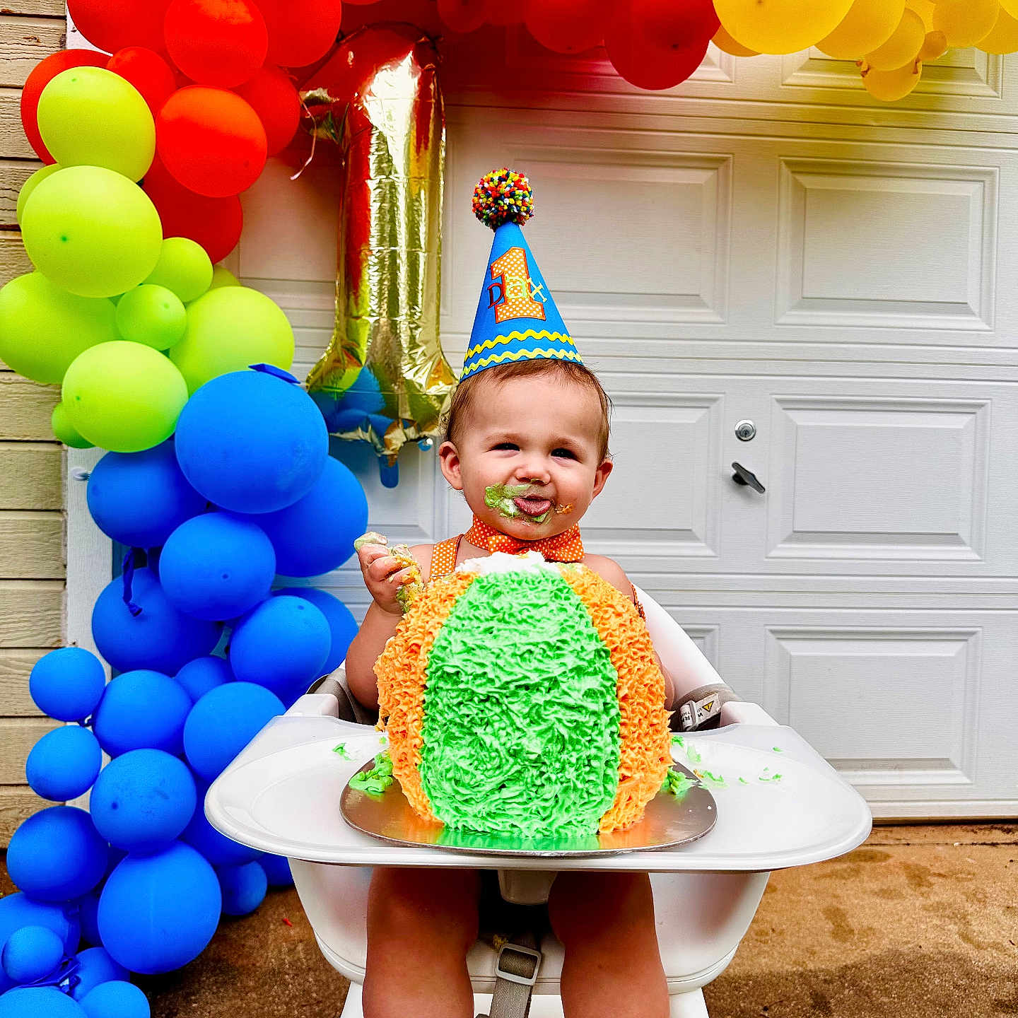 Dax joined the competition — help win amazing prizes! baby, balloon, birthdaycake, cake, chair, clothing, cream, dessert, face, food, fun, furniture, hat, head, icing, partyhat, people, person, photography, portrait