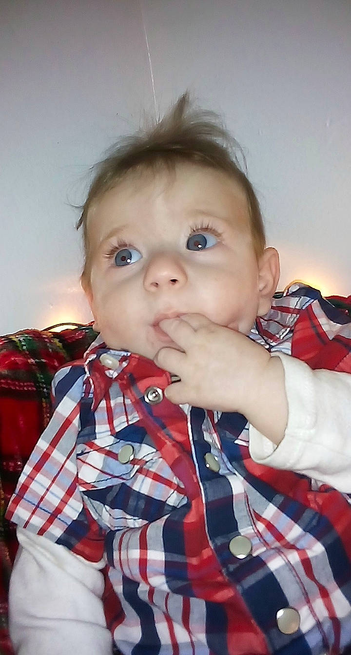 Kenneth joined the competition — help win amazing prizes! baby, baby_toddler_clothing, cheek, child, chin, collar, dress_shirt, gesture, hairstyle, happy, iris, lip, nose, pattern, person, plaid, skin, sleeve, tartan, textile