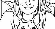 Lottie joined the competition — help win amazing prizes! animal, app_screenshot, black_and_white, collar, dog, face, grass, happy_dog, illustration, interface, leaves, line_drawing, nature, necklace, outdoor, playful, portrait, smiling, trees, woman