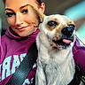Lottie joined the competition — help win amazing prizes! animal, car, casual, closeup, companion, cute, dog, friendship, happy, hoodie, indoors, light, pet, pink_hair, portrait, seatbelt, smile, tongue_out, travel, woman