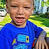 Azari is registered to the contest to win money with this photo: arm, blue_shirt, boy, child, daylight, face, green_lawn, hand, house, open_mouth, outdoor, person, photograph, portrait, short_hair, smiling, standing, summer, teeth, trees