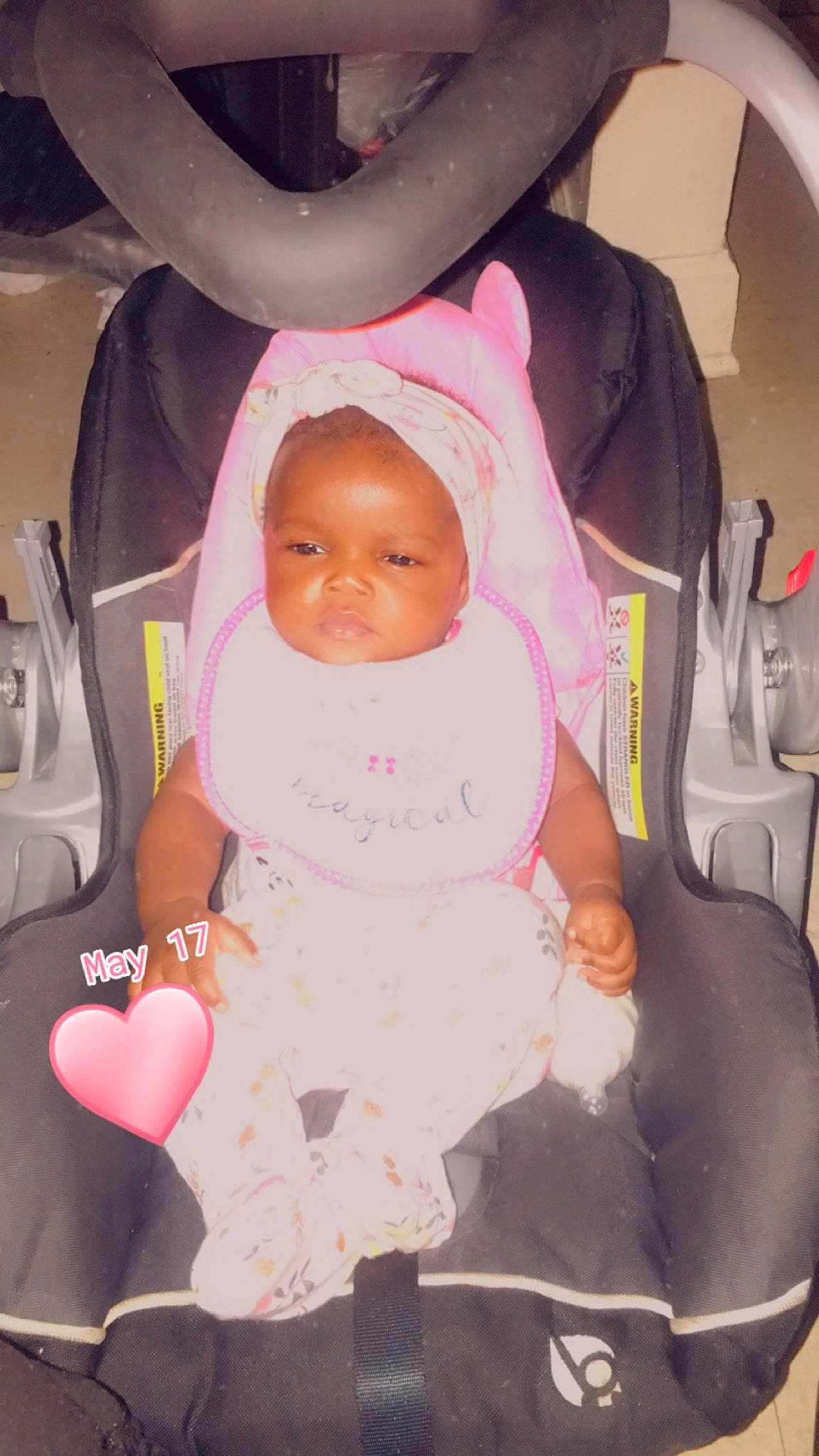 Autumn joined the competition — help win amazing prizes! baby, baby_carriage, baby_toddler_clothing, car_seat, cheek, child, comfort, eye, face, finger, fun, human_body, lap, leg, mouth, person, pink, skin, thumb, toddler