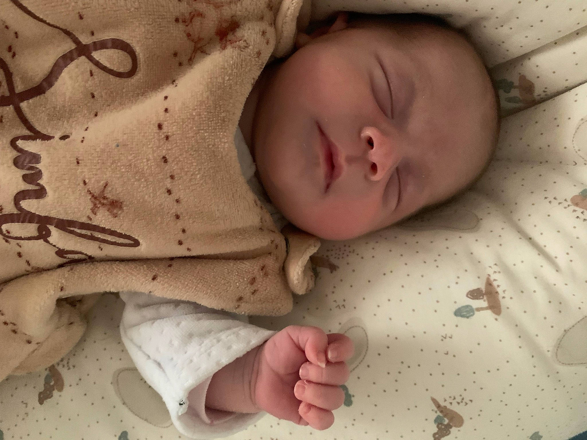 Thya participe au concours pour gagner de l'argent avec cette photo : baby, baby_products, baby_sleeping, baby_toddler_clothing, bedding, bedtime, cheek, child, chin, comfort, foot, hand, human_body, linens, mouth, nose, pattern, person, skin, sleeve