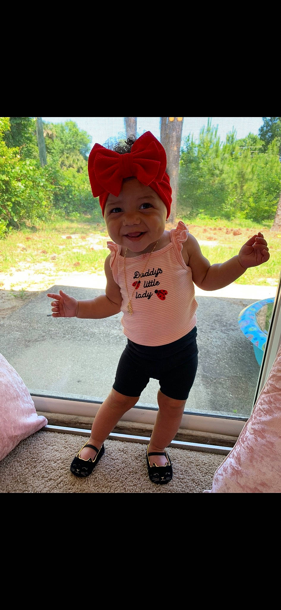 Nai Yeli is registered to the contest to win money with this photo: baby_toddler_clothing, baseball_cap, cap, cool, fun, grass, happy, hat, headgear, headwear, joy, leisure, magenta, person, pink, plant, recreation, shorts, smile, summer