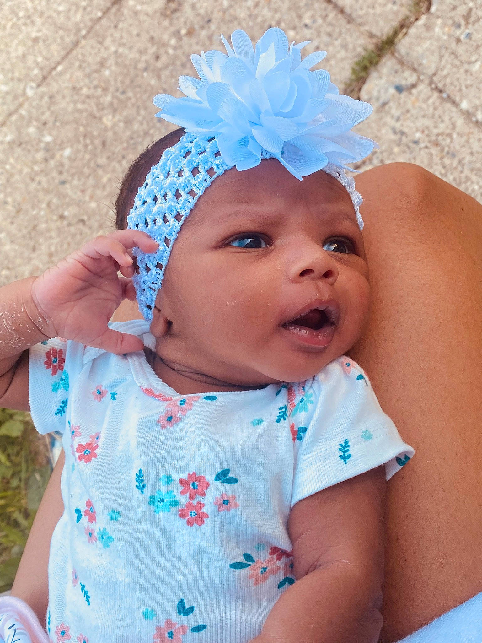 Jaleigha joined the competition — help win amazing prizes! azure, baby, baby_toddler_clothing, blue, cap, chin, eye, face, finger, happy, head, headgear, headwear, iris, lip, person, pink, purple, skin, sleeve