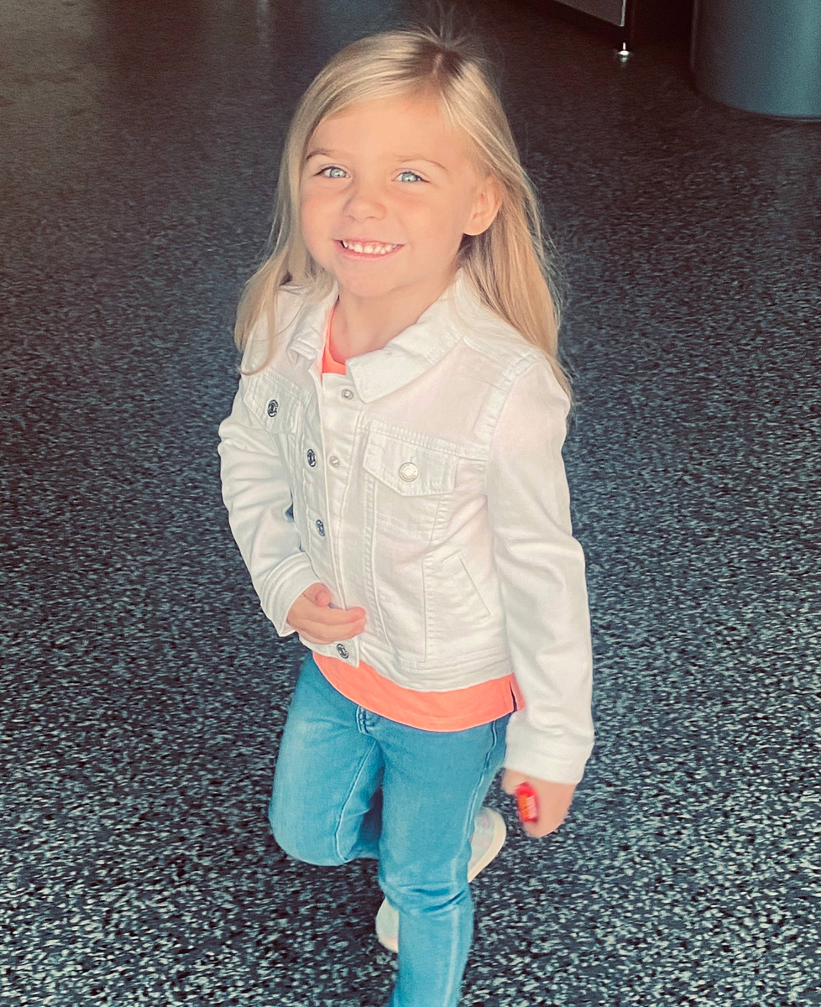 Olivia joined the competition — help win amazing prizes! arm, eye, face, facial_expression, floor, flooring, gesture, hair, hairstyle, happy, head, human_body, iris, jeans, joy, knee, person, shoulder, skin, sleeve