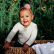 Sophia joined the competition — help win amazing prizes! baby, basket, bed, daisy, face, flower, furniture, grass, happy, head, herbal, herbs, leaf, person, photography, plant, portrait, pottedplant, sitting, smile