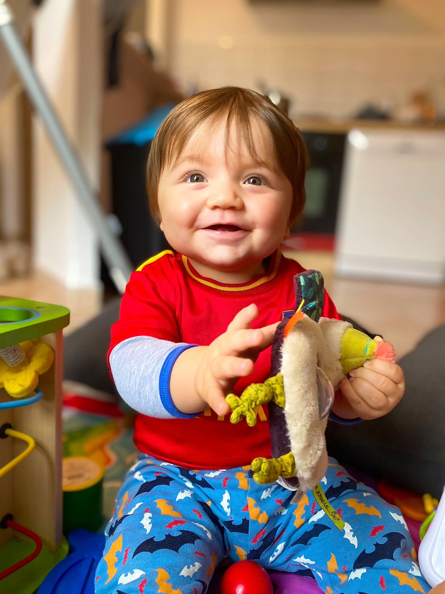 Julian participe au concours pour gagner de l'argent avec cette photo : baby, baby_playing_with_toys, baby_products, baby_toddler_clothing, baby_toys, cheek, child, fun, happy, home_appliance, joy, kitchen_appliance, person, play, room, sitting, sleeve, smile, standing, t_shirt