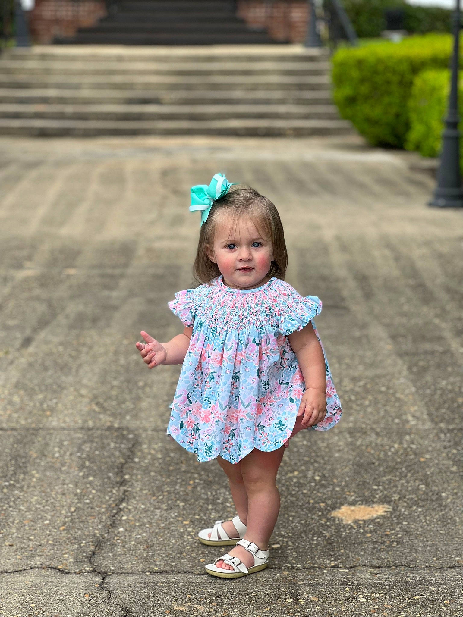 Everleigh joined the competition — help win amazing prizes! asphalt, baby_toddler_clothing, child, dress, eye, face, fun, grass, hairstyle, happy, leaf, morning, people_in_nature, person, pink, plant, recreation, road_surface, summer, toddler