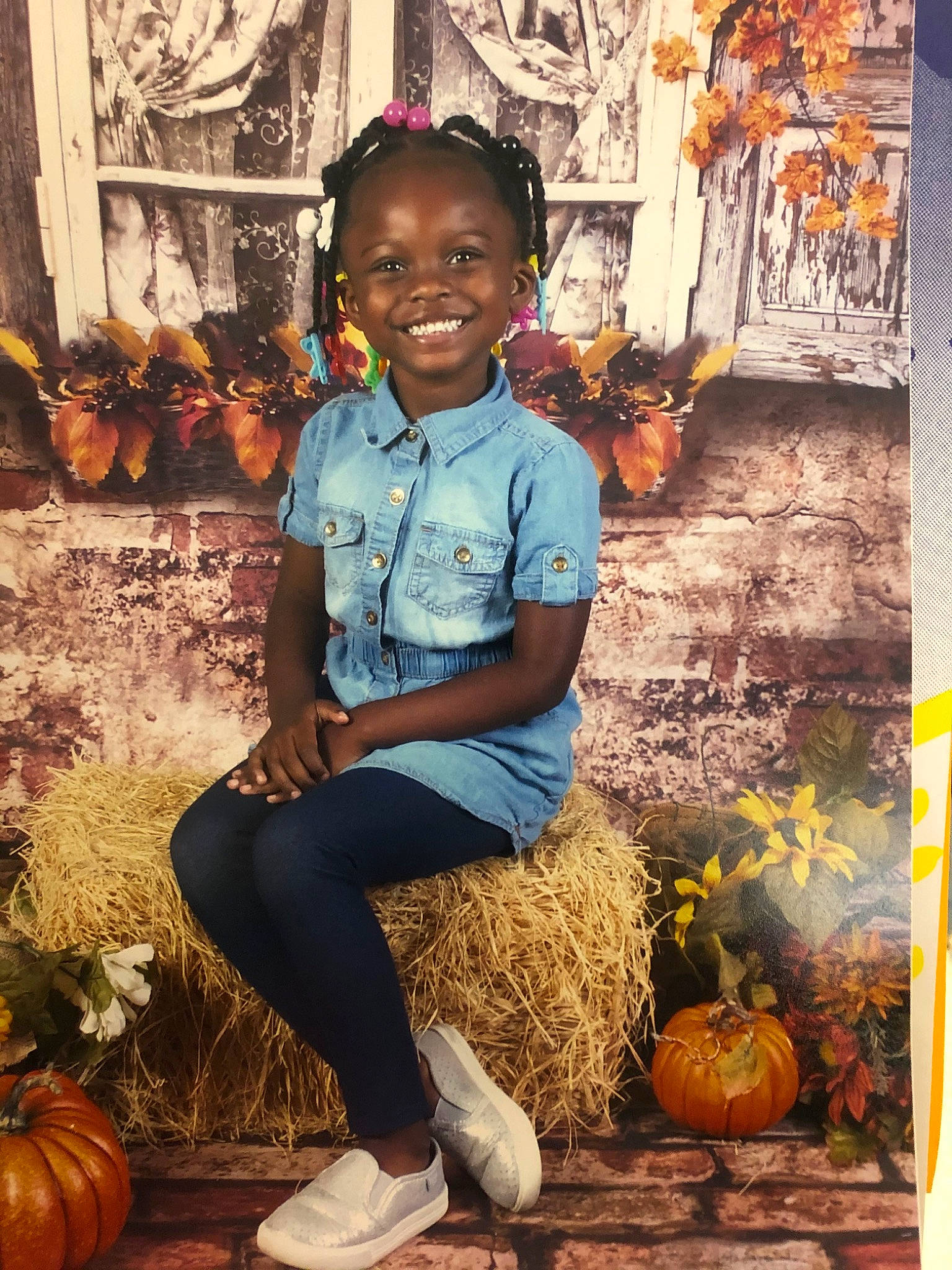 Nyla joined the competition — help win amazing prizes! adaptation, child, child_model, joy, people, person, plant, pumpkin, shoe, sitting, smile, toddler