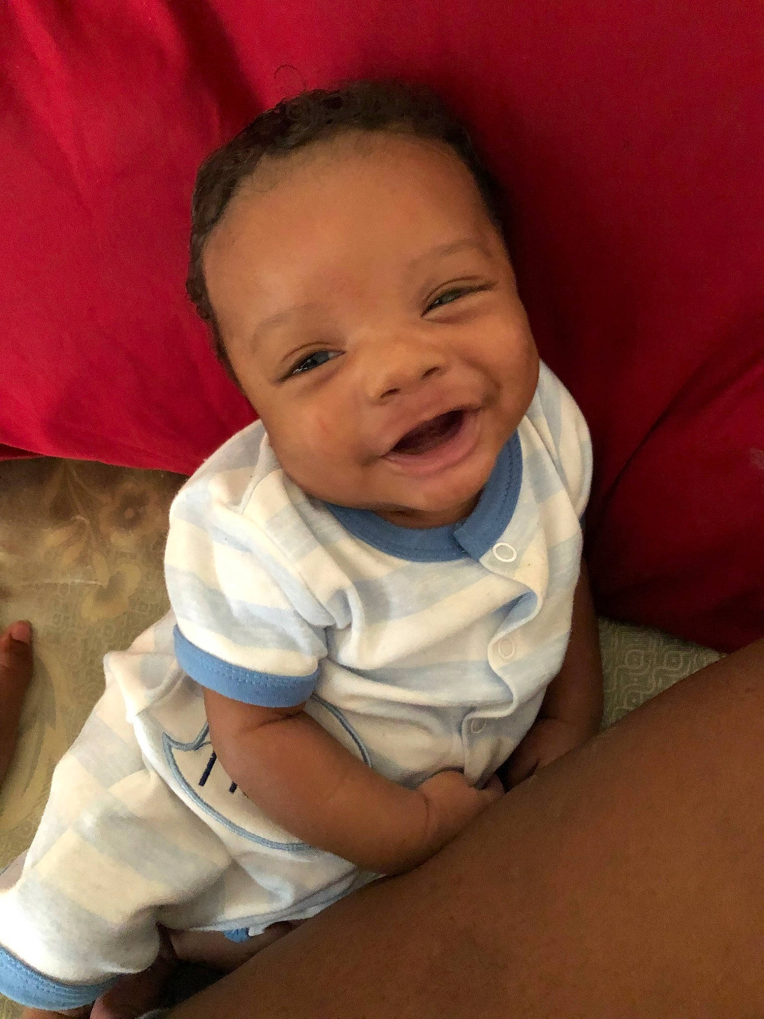 Rashawn Jr joined the competition — help win amazing prizes! baby, cheek, child, chin, eye, face, facial_expression, forehead, happy, head, laugh, lip, mouth, nose, person, sitting, skin, smile, toddler