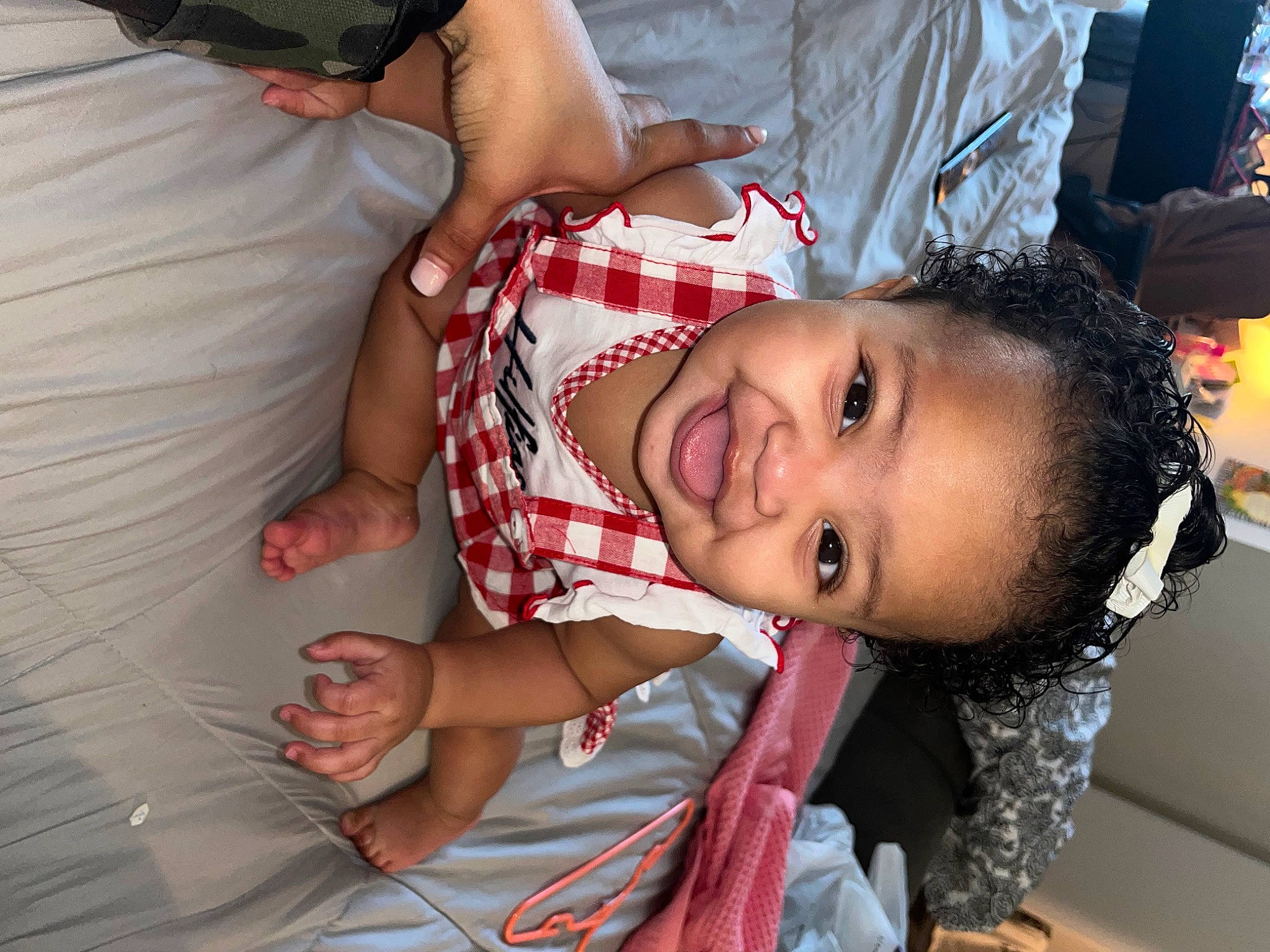 Ammarie joined the competition — help win amazing prizes! cheek, child, comfort, elbow, eye, eyelash, facial_expression, fun, gesture, happy, lip, mouth, muscle, nose, person, plaid, skin, smile, toddler, tree