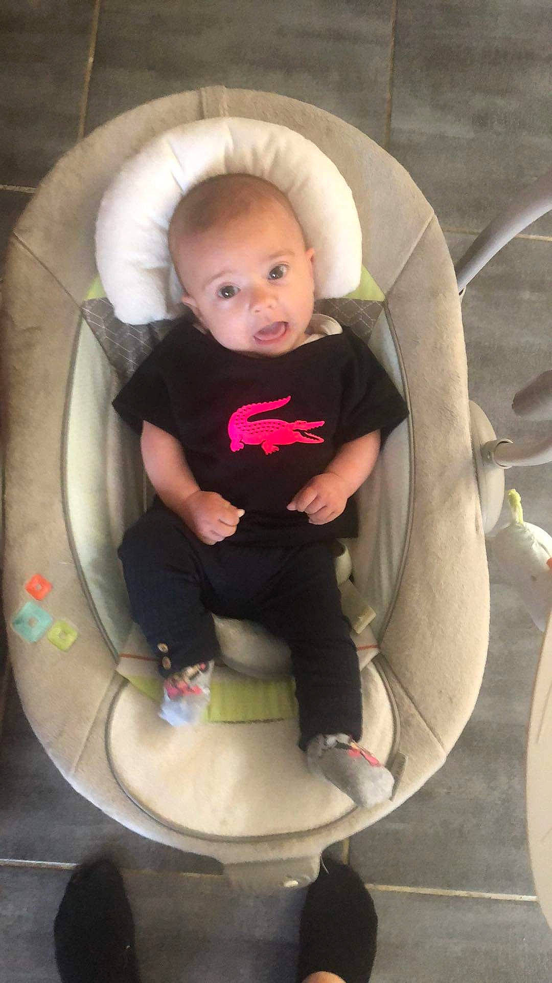 Abbie participe au concours pour gagner de l'argent avec cette photo : arm, baby, baby_toddler_clothing, cheek, child, comfort, eye, finger, fun, hairstyle, hand, head, human_body, leg, mammal, mouth, organ, person, pink, toddler