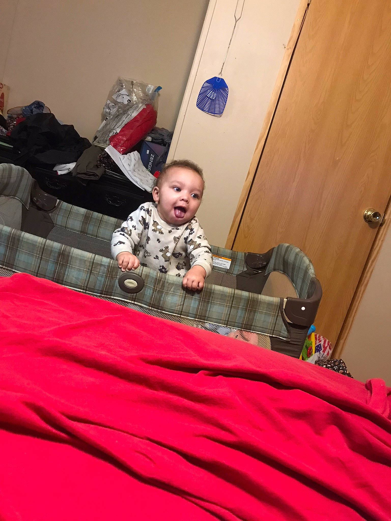 Jordan joined the competition — help win amazing prizes! baby, bag, bedding, carmine, child, comfort, event, flooring, linens, luggage_and_bags, military_camouflage, military_person, military_uniform, non_commissioned_officer, pattern, person, room, smile, soldier, surprise