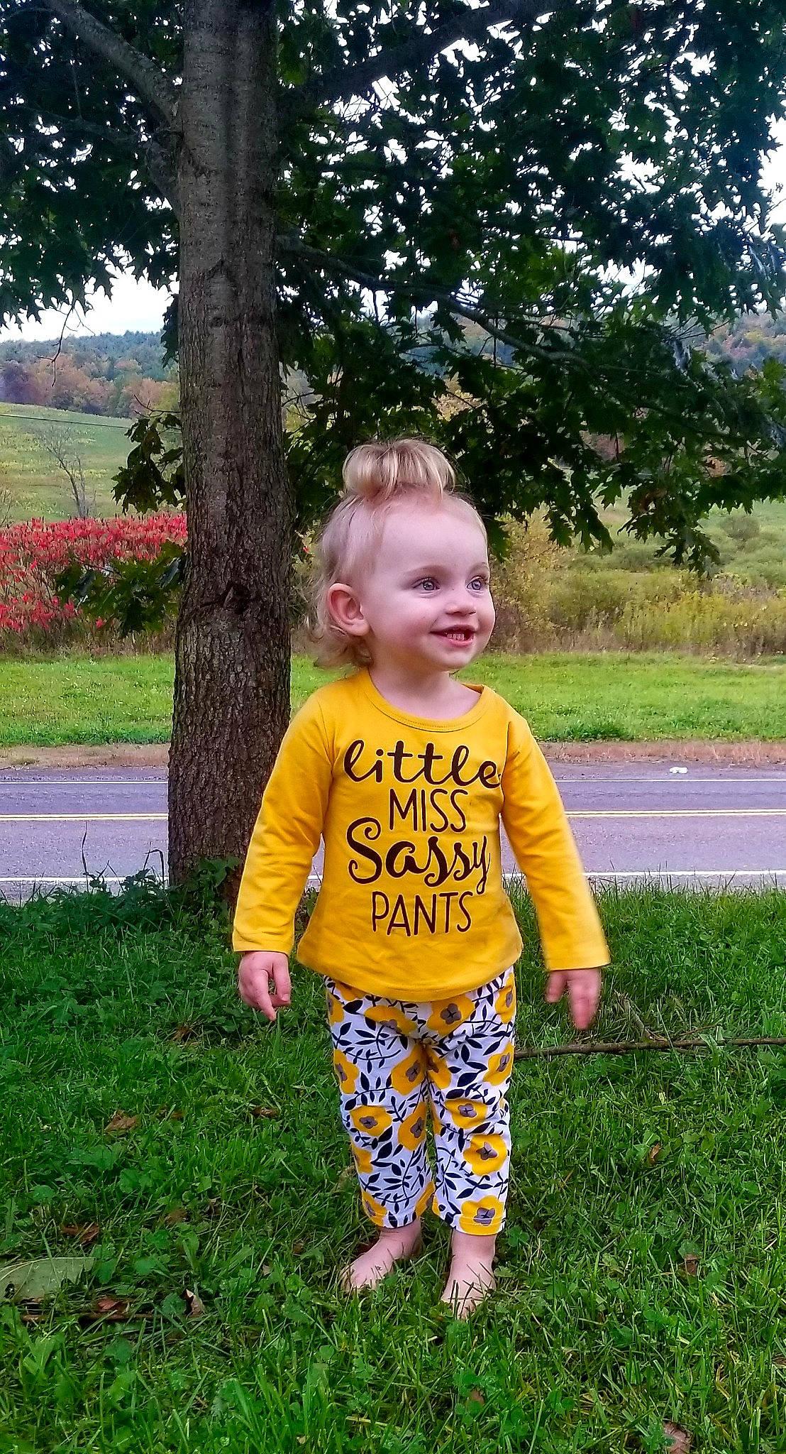 Adelin is registered to the contest to win money with this photo: child, grass, joy, leaf, meadow, outerwear, pattern, person, plant, play, shorts, sleeve, smile, summer, t_shirt, toddler, tree, vacation, yellow