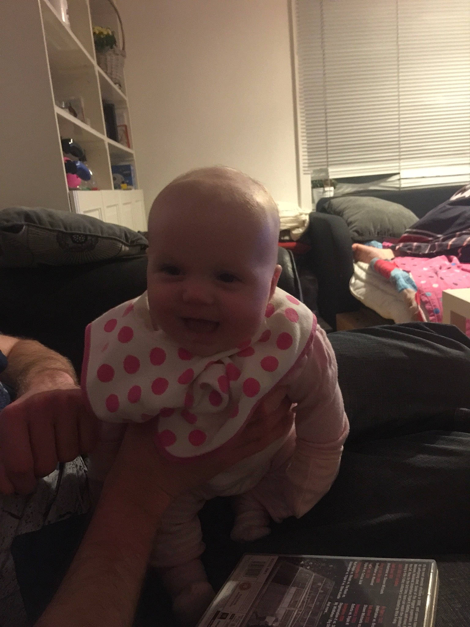 Hayley joined the competition — help win amazing prizes! baby, cheek, child, electronic_device, face, gadget, head, mobile_phone, person, sitting, skin, smile, technology, toddler, under_exposed, vacation