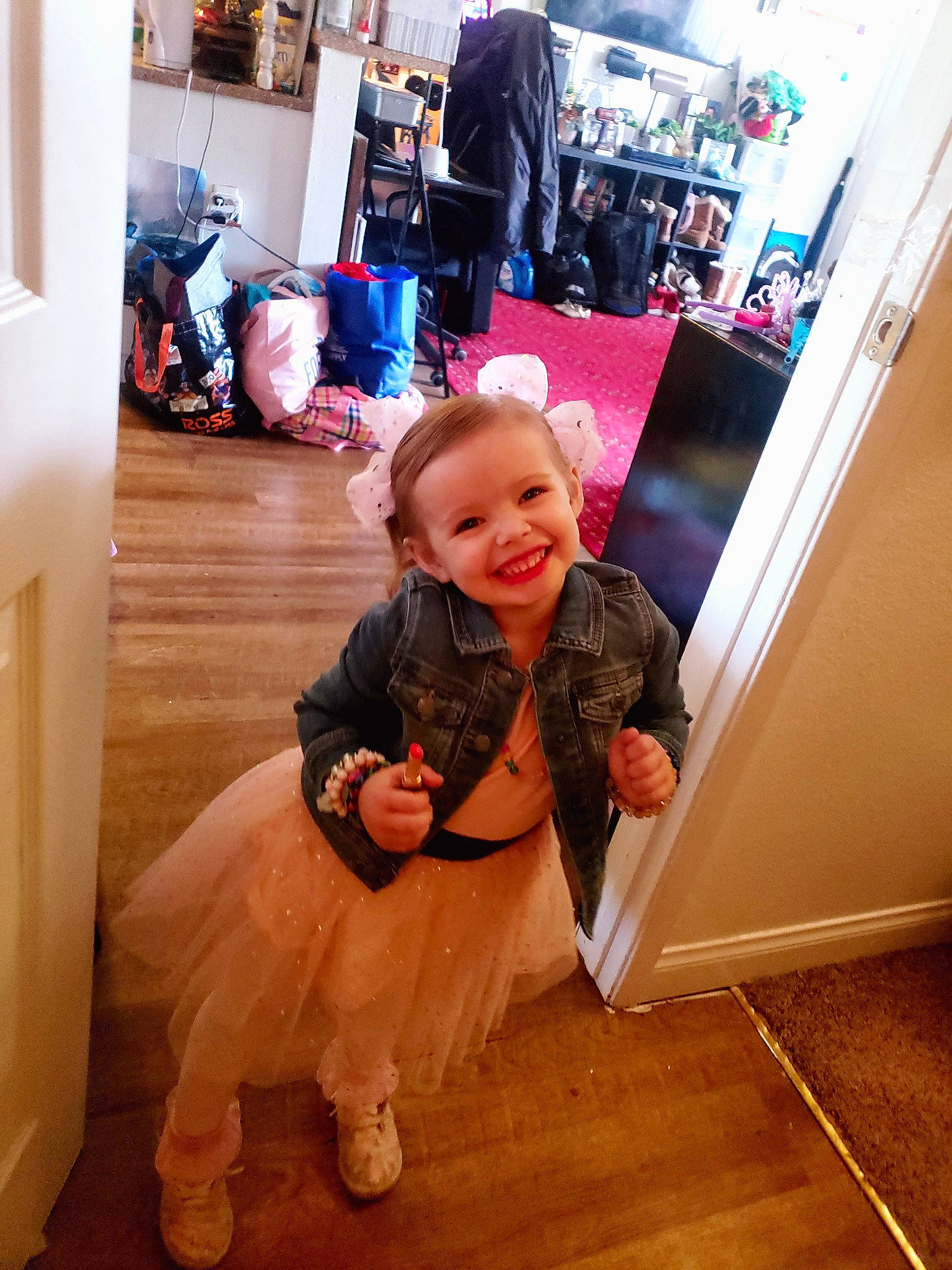 Charlee joined the competition — help win amazing prizes! baby, baby_toddler_clothing, boot, child, door, floor, flooring, fun, happy, hardwood, joy, laminate_flooring, person, room, shoe, sleeve, smile, sneakers, t_shirt, toddler