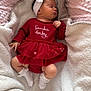 Amelie joined the competition — help win amazing prizes! baby, sleeping, red_dress, headband, bow, blanket, soft_texture, cozy, infant, cute, toddler, white_socks, pink_background, fabric, closeup, indoors, peaceful, child, portrait, holiday_theme