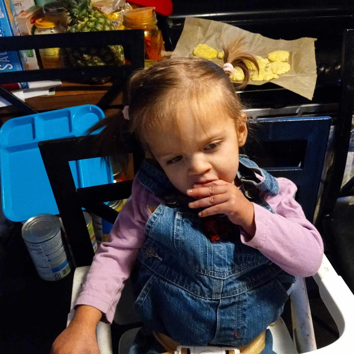 Zaylee Mei Raiyne joined the competition — help win amazing prizes! baby, bodypart, clothing, eating, face, finger, food, fruit, hand, head, indoors, jeans, meal, pants, person, pineapple, plant, produce, restaurant, sweets