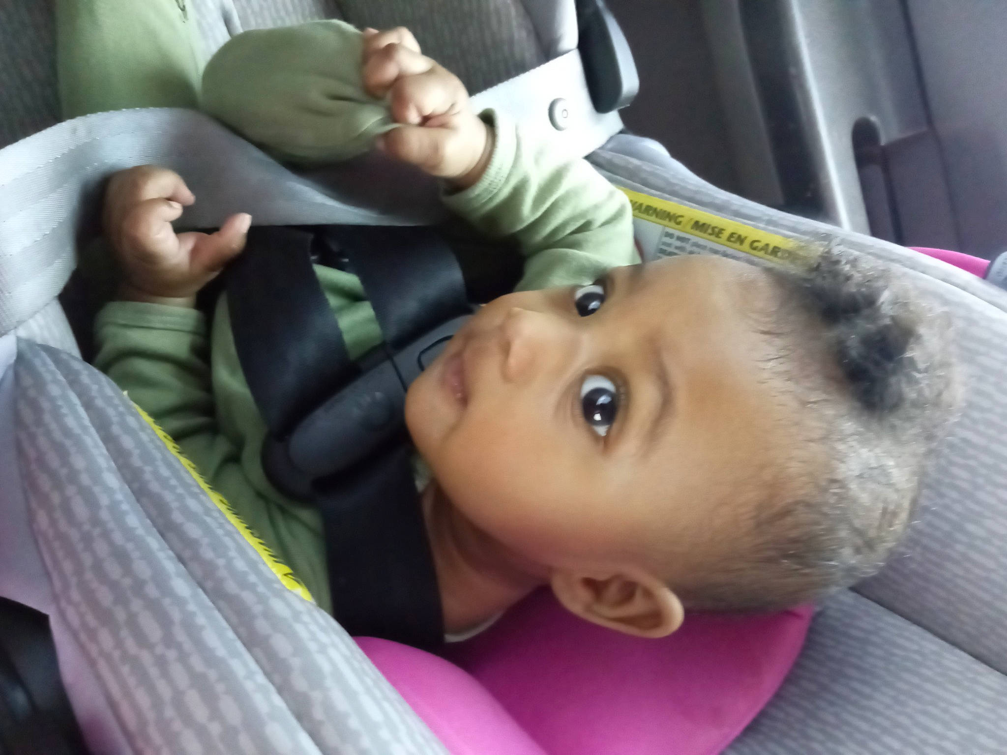 Kendra joined the competition — help win amazing prizes! auto_part, baby, baby_carriage, baby_in_car_seat, baby_products, black_hair, car_seat, cheek, child, comfort, eyebrow, eyelash, family_car, mouth, nose, person, seat_belt, sitting, skin, toddler