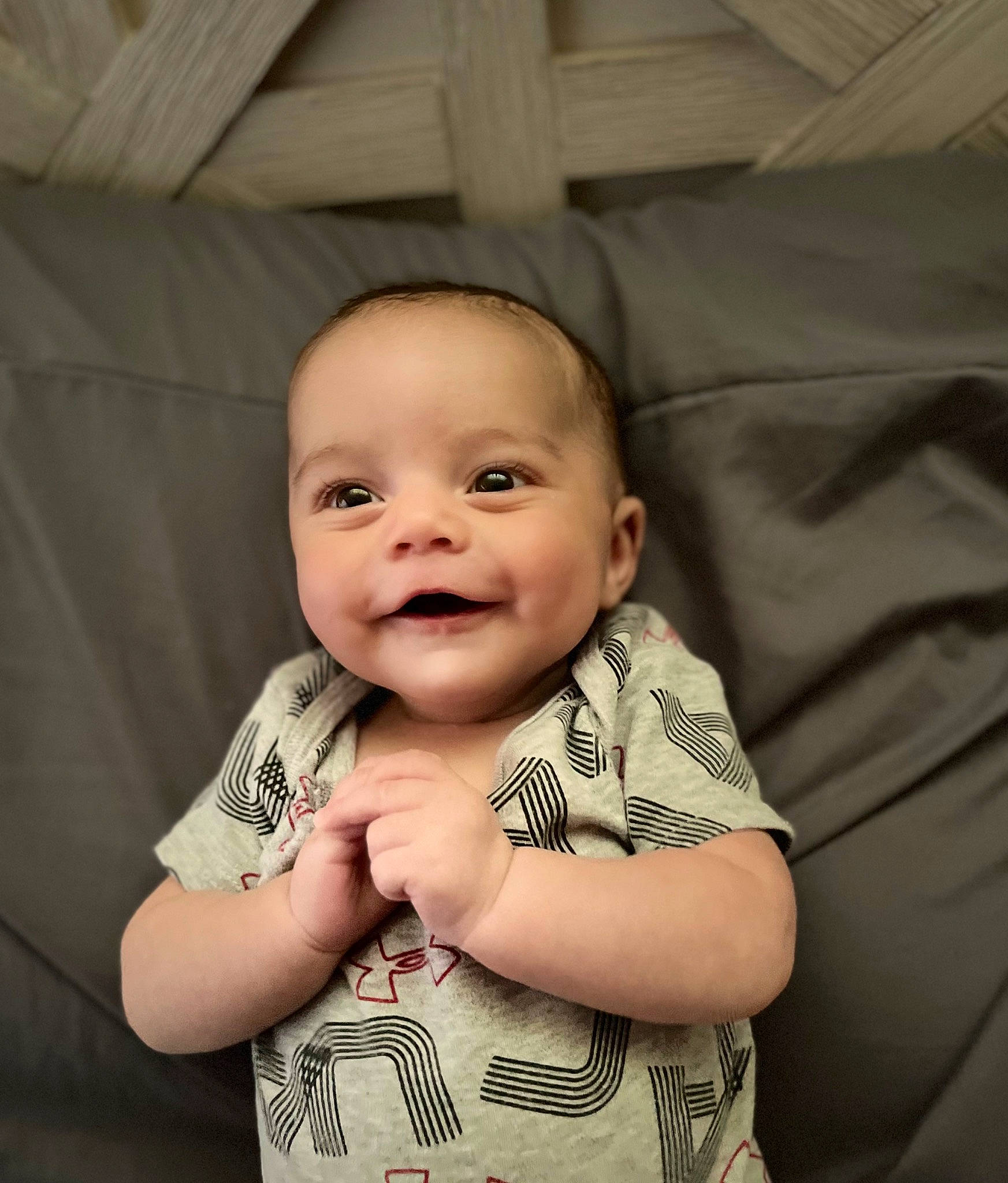 Liam joined the competition — help win amazing prizes! arm, baby, baby_laughing, baby_toddler_clothing, cheek, child, chin, comfort, flash_photography, gesture, hand, happy, joy, nose, person, skin, sleeve, smile, t_shirt, textile